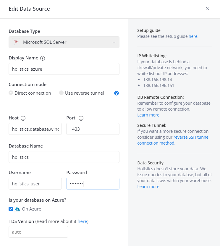 Connect to Azure MS SQL