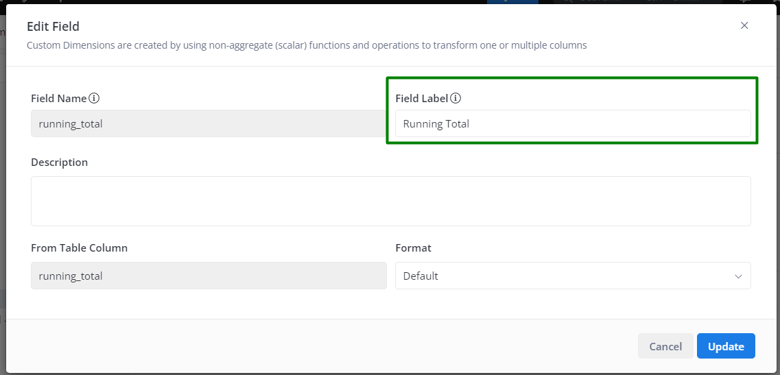 Edit field labels when data modelling