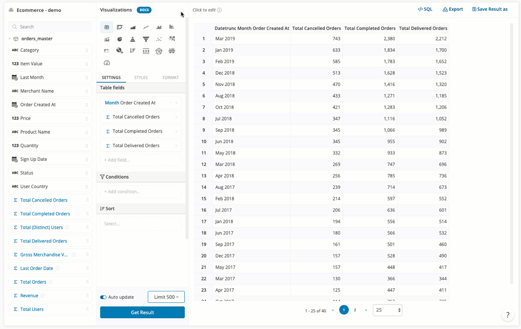 Just point-and-click to build pivot tables and charts.