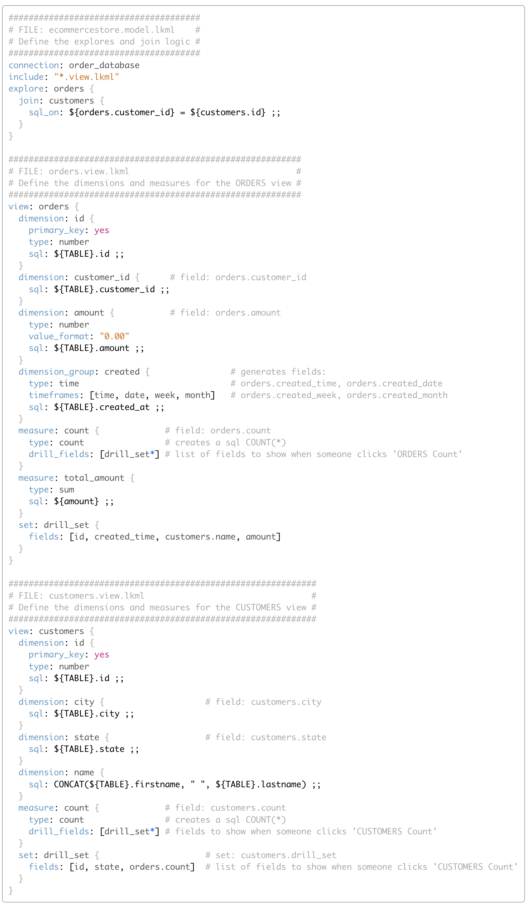 lookML code sample